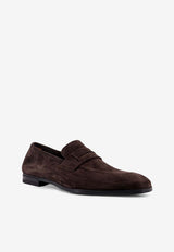 Suede Loafers with Embossed-T
