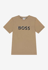 Hugo Boss Kids Boys Logo Print Jersey T-shirt Beige J52360/269_BEIGE
