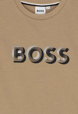Hugo Boss Kids Boys Logo Print Jersey T-shirt Beige J52360/269_BEIGE