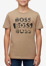 Hugo Boss Kids Boys Repeated Logo Print T-shirt Beige J52366/269_BEIGE