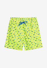 MC2 Saint Barth Kids Boys Jean Sharks Print Swim Shorts Yellow JEA000401821H/Q_MC2-94