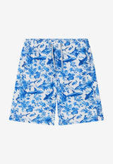 MC2 Saint Barth Kids Boys Jean Sharks Print Swim Shorts Blue JEA000601024H/Q_MC2-01