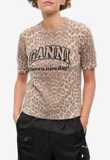 GANNI Leopard Print Logo T-shirt Brown K2500_ANIMAL PRI