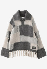 GANNI Paneled Wool Fringed Sweater Multicolor K2508_MULTI COLO