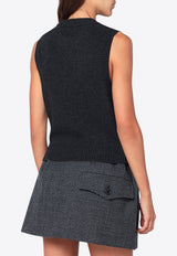 GANNI Rose Wool-Blend Crewneck Vest Gray K25962678/R_GAN-252