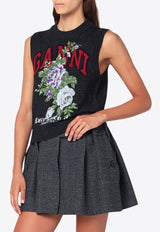 GANNI Rose Wool-Blend Crewneck Vest Gray K25962678/R_GAN-252