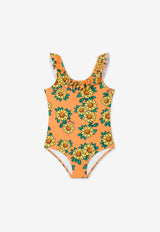Kenzo Kids Girls Sun Flower Print One-Piece Swimsuit Orange K60983/423_ORANGE