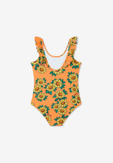 Kenzo Kids Girls Sun Flower Print One-Piece Swimsuit Orange K60983/423_ORANGE