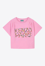 Kenzo Kids Girls Graphic Logo Print Cropped T-shirt Pink K61065/465_PINK