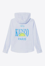 Kenzo Kids Boys Logo Patch Hooded Striped Shirt Light Blue K61093-ACO/Q_KENZO-77L