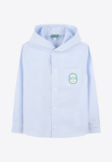 Kenzo Kids Boys Logo Patch Striped Hooded Shirt Light Blue K61093/77L_LIGHT BLUE