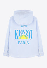 Kenzo Kids Boys Logo Patch Striped Hooded Shirt Light Blue K61093/77L_LIGHT BLUE