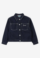 Kenzo Kids Girls Logo Print Denim Jacket Blue K61304/Z35_DENIM