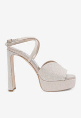 Jimmy Choo Karli 125 Glittered Platform Sandals Gold KARLI/PF 125 GQI LIGHT SOFT GOLD