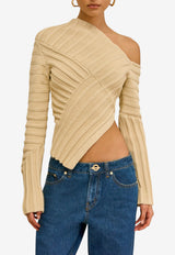 Cult Gaia Jaidan One-Shoulder Knit Top Beige KT3748YC1553_BEIGE