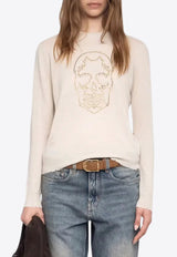 Zadig & Voltaire Miss Skull Intarsia Knit Sweater Ecru KWSW02805_ECRU