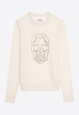 Zadig & Voltaire Miss Skull Intarsia Knit Sweater Ecru KWSW02805_ECRU