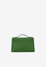 Hermès Kelly Pochette Clutch Bag in Vert Yucca Swift Leather with Palladium Hardware