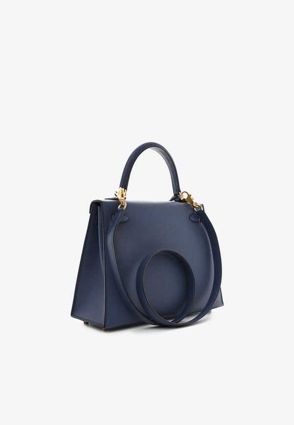 Hermès Kelly 25 Sellier in Bleu Navy Epsom Leather with Gold Hardware