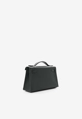 Kelly Pochette Clutch Bag in Ardoise Swift Leather with Gold Hardware