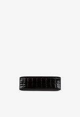 Kelly Pochette Clutch Bag in Black Shiny Porosus Crocodile with Gold Hardware