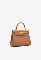 Kelly Retourne 25 in Gold Togo with Gold Hardware