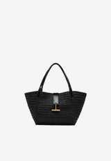 Tom Ford Medium Tara Raffia and Leather Tote Bag L1849-IRF007G 1N001 Black