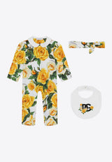 Dolce & Gabbana Kids Baby Girls Rose Print 3 Piece Gift Set L2JO2C G7K6O HA3VO Multicolor