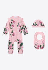 Dolce & Gabbana Kids Baby Girls Rose Print Jumpsuit Set - Set of 3 Pink L2JO3V II7GM HF5IZ