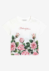 Dolce & Gabbana Kids Baby Girls Logo and Rose Print T-shirt White L2JTIT II7GI HA5IZ