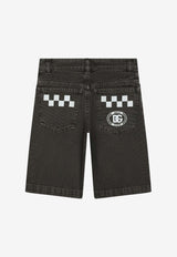 Dolce & Gabbana Kids Boys Logo Print Canvas Shorts L42Q96 LY075 S9000 Black