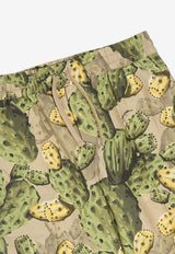 Dolce & Gabbana Kids Boys Cactus Print Drawstring Shorts Green L43Q54 HS5UD HA5XN