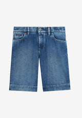 Dolce & Gabbana Kids Boys Logo Embroidered Denim Shorts Blue L43Q71 LDC94 S9000