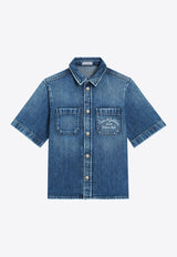 Dolce & Gabbana Kids Boys Logo Embroidered Denim Shirt Blue L44S32 LDC94 S9000