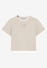 Dolce & Gabbana Kids Boys Embroidered-DG Appliqué T-shirt Beige L4JTJN G7PRI M1217