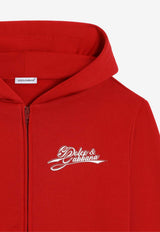 Dolce & Gabbana Kids Boys Signature Logo Zip-Up Hoodie Red L4JWNT G7P4X R2254