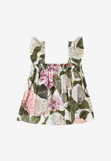 Dolce & Gabbana Kids Girls Hydrangea Print Gathered Top Multicolor L51N75 HS5T6 HA5XG