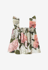 Dolce & Gabbana Kids Girls Hydrangea Print Gathered Top Multicolor L51N75 HS5T6 HA5XG