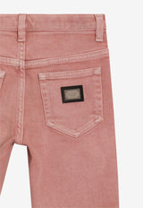 Dolce & Gabbana Kids Girls Logo Tag Denim Pants Pink L52F76 LDD15 S9000
