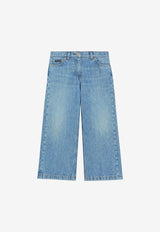 Dolce & Gabbana Kids Girls Logo Plaque Wide-Leg Jeans Blue L52F91 LDD08 S9000