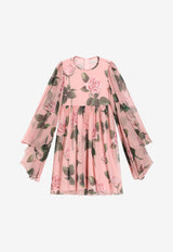 Dolce & Gabbana Kids Rose Print Silk Chiffon Dress Pink L53DE9 IS1X9 HF5IZ