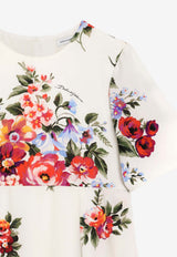 Dolce & Gabbana Kids Girls Flower Bouquet Print Silk Dress Multicolor L53DF0 FSA8P HA5ZO