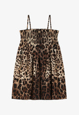 Dolce & Gabbana Kids Girls Leopard Print Shirred Dress Brown L53DM9 HS5E3 HY13M