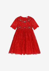 Dolce & Gabbana Kids Girls Gemstone-Embellished Lace Dress L53DQ9 G7K3M R2254