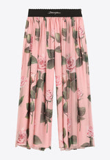 Dolce & Gabbana Kids Girls Rose Print Wide-Leg Pants Pink L53P46 IS1X9 HF5IZ
