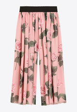 Dolce & Gabbana Kids Girls Rose Print Wide-Leg Pants Pink L53P46 IS1X9 HF5IZ