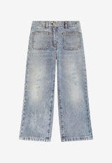 Dolce & Gabbana Kids Girls Logo Plaque Washed Jeans Blue L53P55 LDD85 S9000