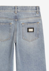 Dolce & Gabbana Kids Girls Logo Plaque Washed Jeans Blue L53P55 LDD85 S9000
