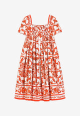 Dolce & Gabbana Kids Girls Majolica Print Dress Multicolor L54DH3 G7P4N IO5DQ