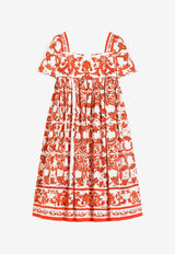 Dolce & Gabbana Kids Girls Majolica Print Dress Multicolor L54DH3 G7P4N IO5DQ